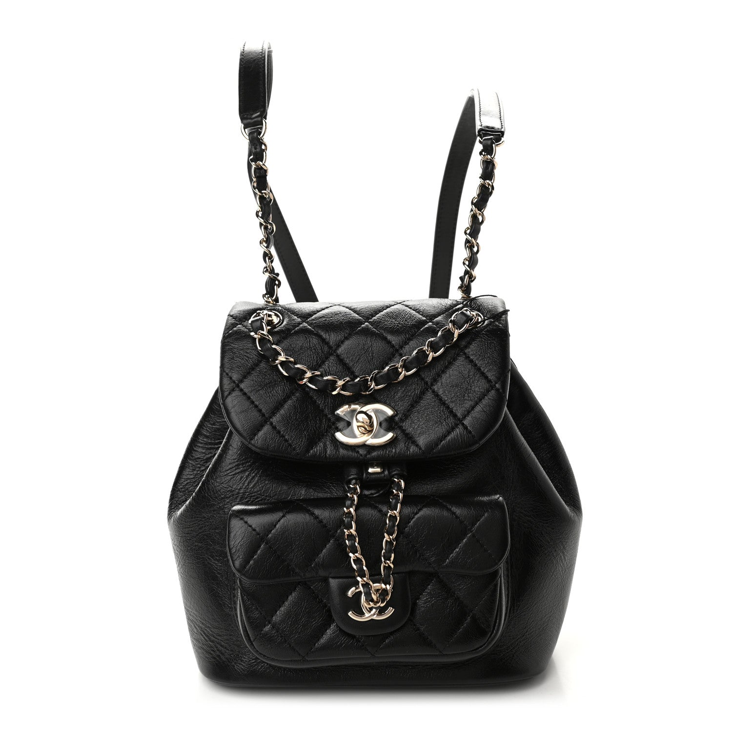 Chanel Glazed Aged Calfskin Quilted Small Duma Drawstring Backpack Black 1 of 9