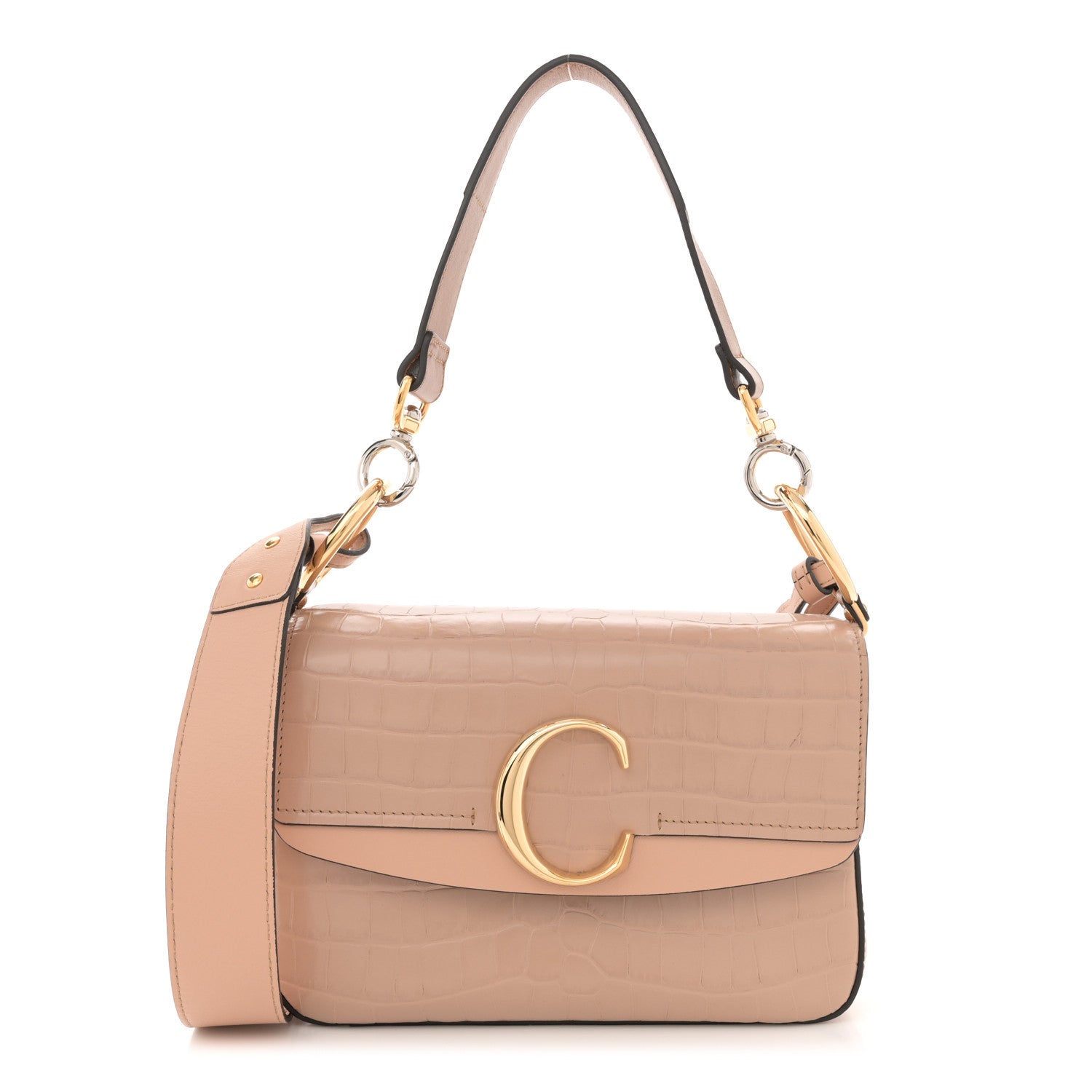 Chloe Calfskin Crocodile Embossed Small C Double Carry Autumnal Brown 1 of 12