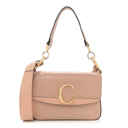 Chloe Calfskin Crocodile Embossed Small C Double Carry Autumnal Brown 1 of 12