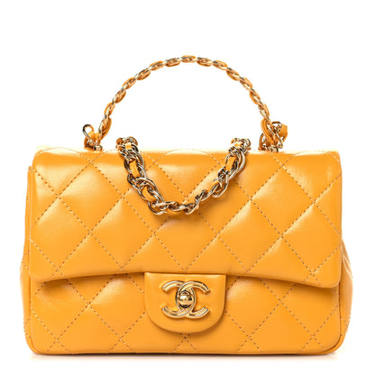 Chanel Shiny Lambskin Quilted Golden Links Top Handle Flap Yellow 1 of 10