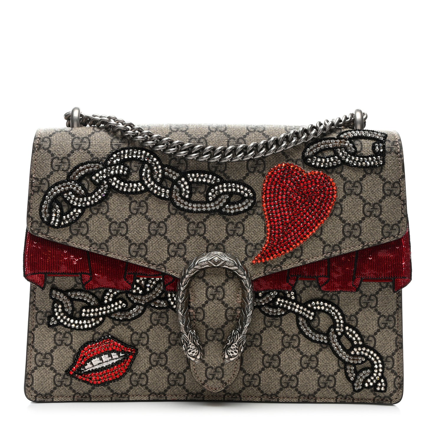 GG Supreme Monogram Embroidered Medium Dionysus Shoulder Bag Beige Multi