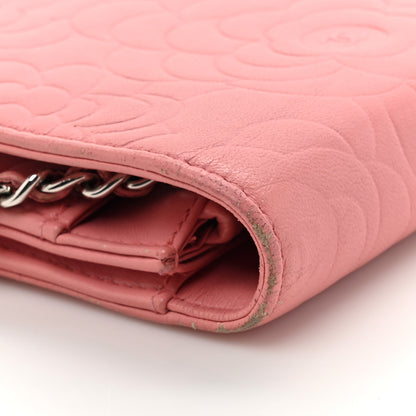 Chanel Lambskin Camellia Embossed Wallet on Chain WOC Pink 17 of 19