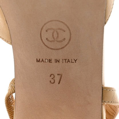 Chanel Goatskin Grosgrain Cap Toe CC Slingback Pumps 37 Beige Black 7 of 9