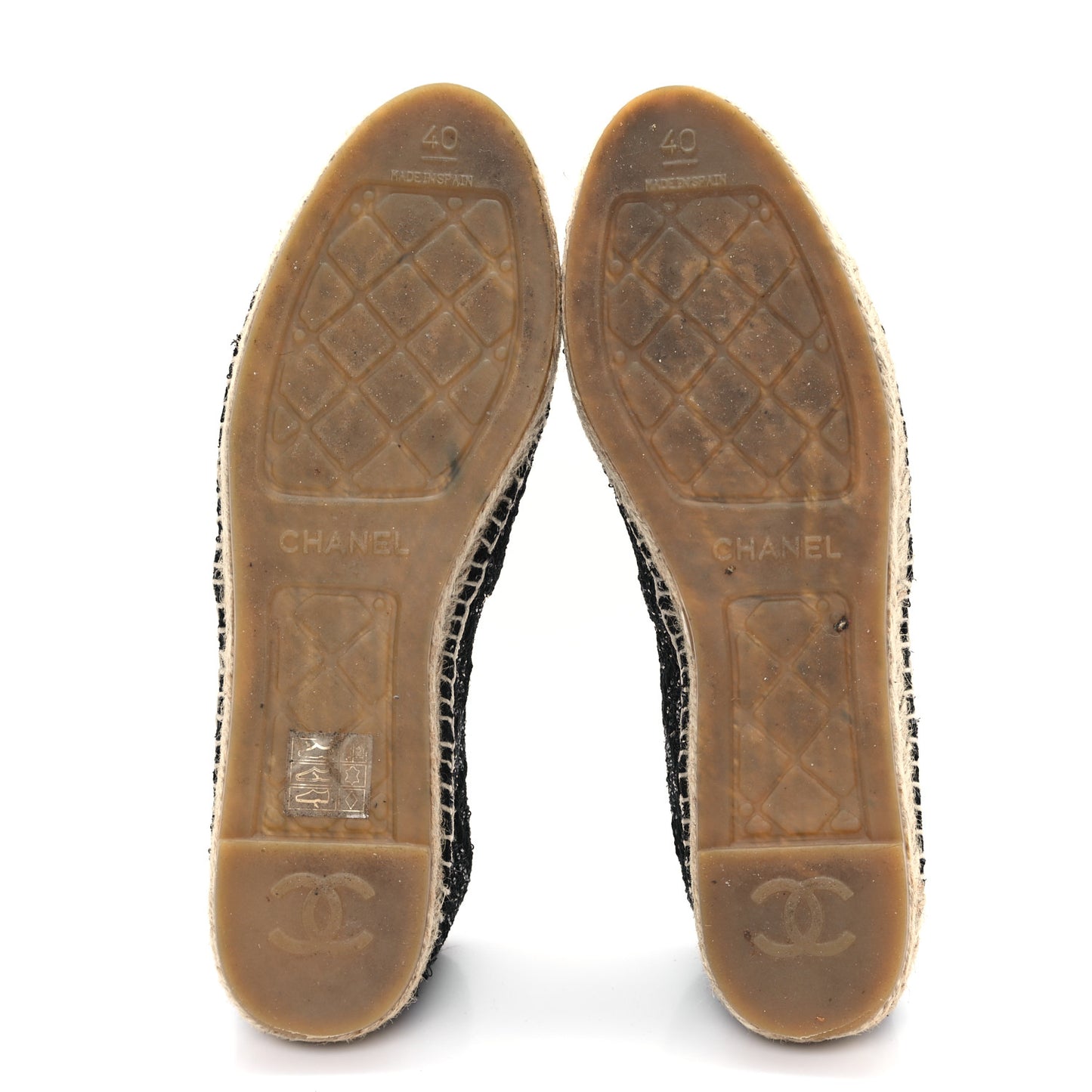 Tweed Patent Goatskin Sequin CC Espadrilles 40 Black