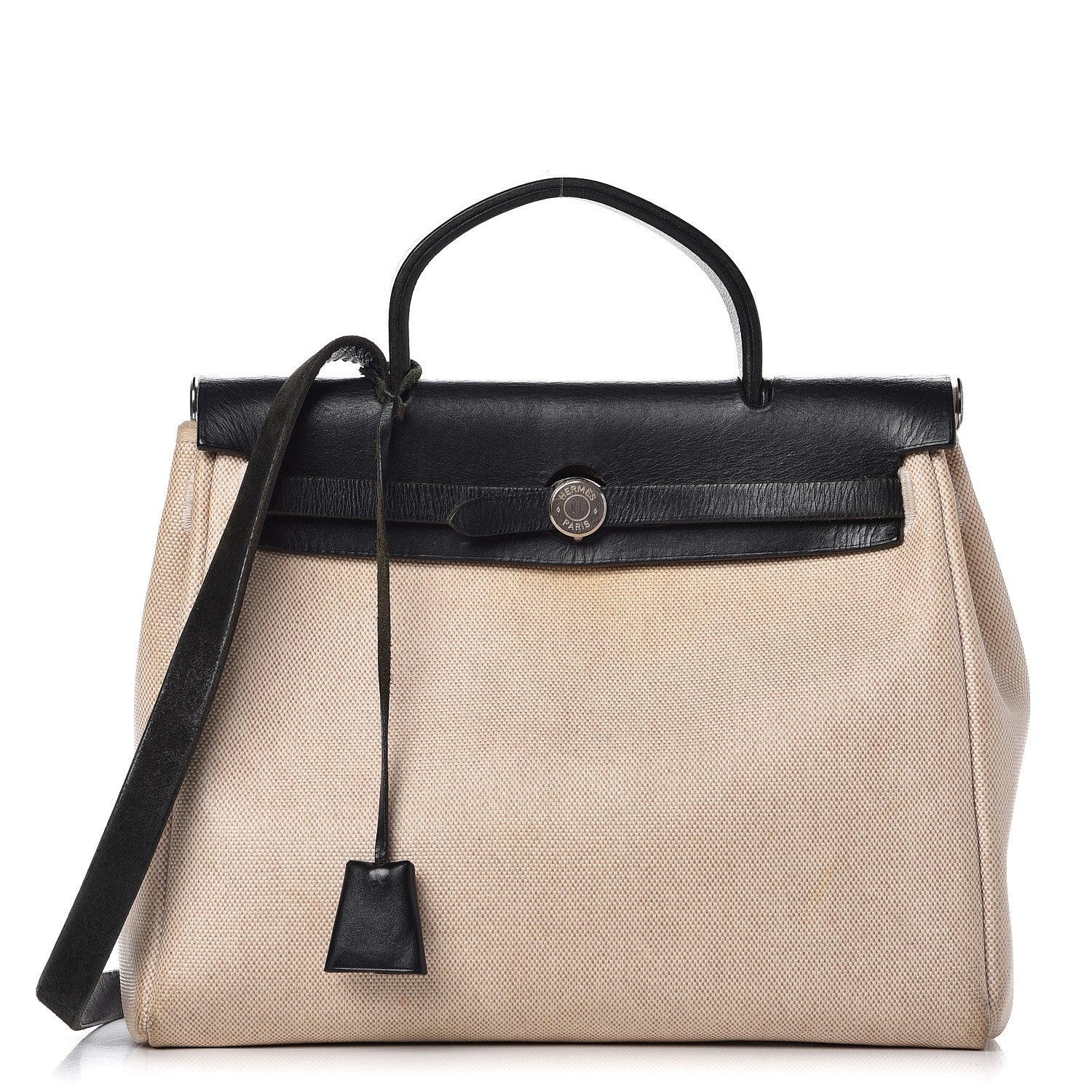 Hermes Toile Vache Calfskin Herbag 30 PM Natural Black 28 of 54