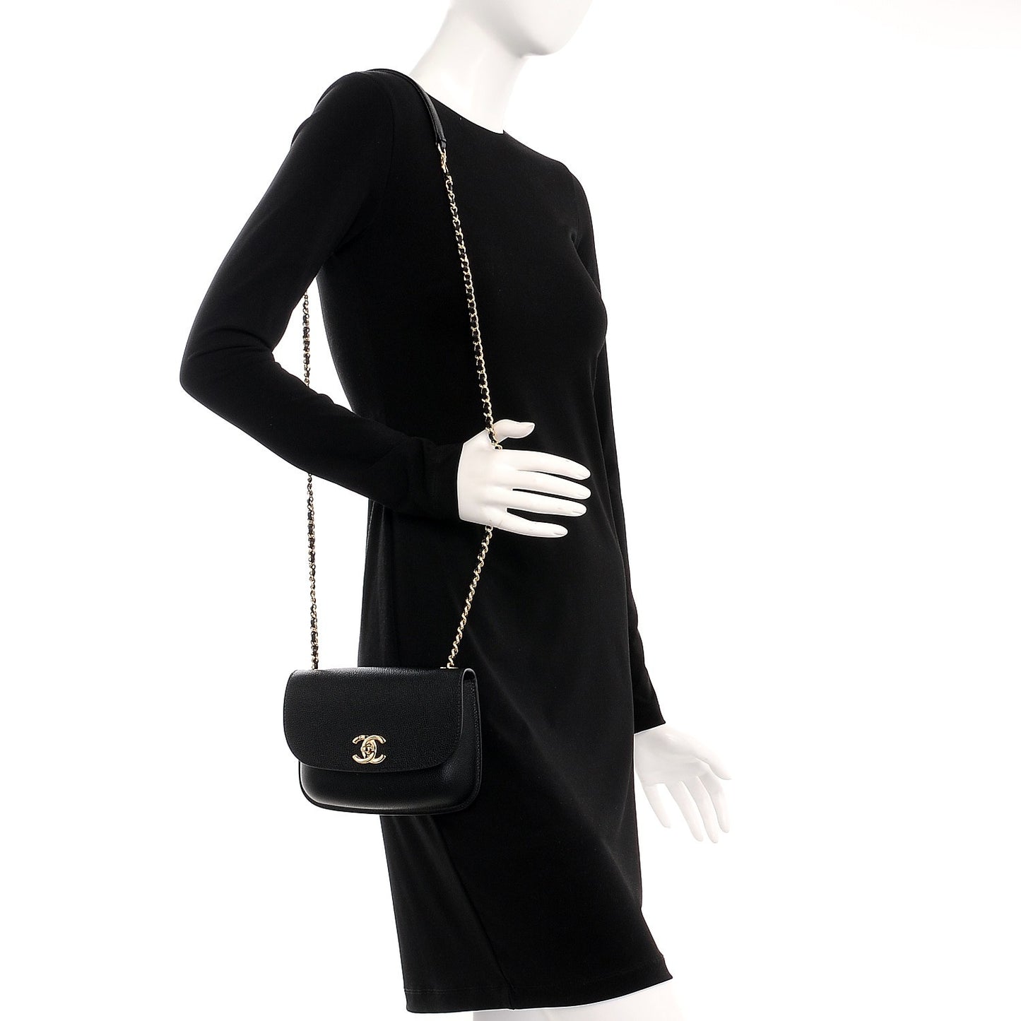 Caviar Mini Chain Flap Bag Black