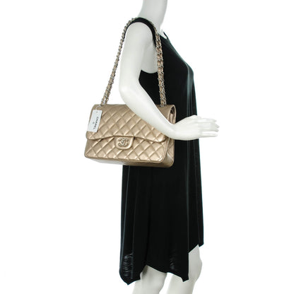 Chanel Metallic Lambskin Quilted Jumbo Double Flap Khaki 4 of 9