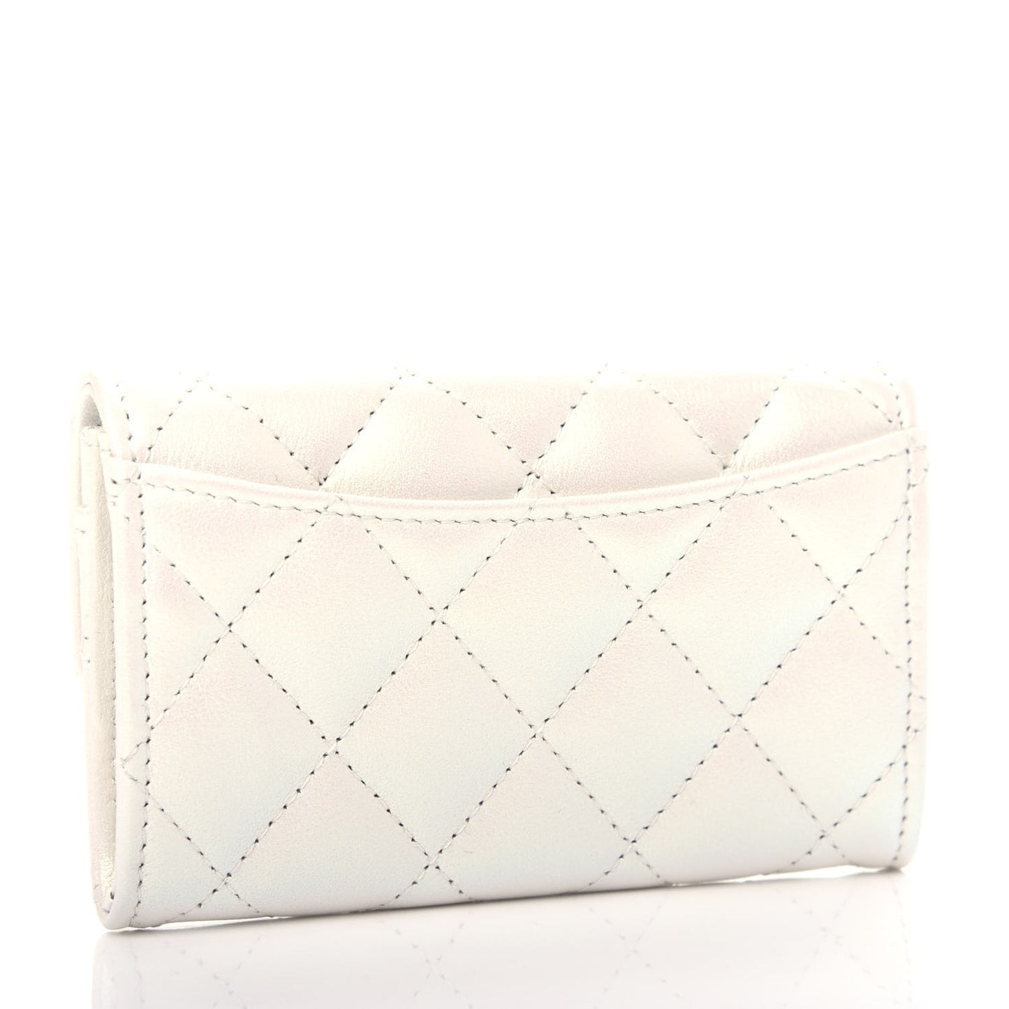 Iridescent Calfskin Quilted Flap Card Holder Wallet Ivory