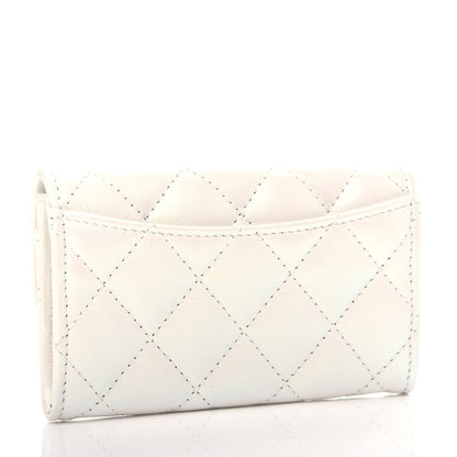 Chanel Iridescent Calfskin Quilted Flap Card Holder Wallet Ivory 3 of 9