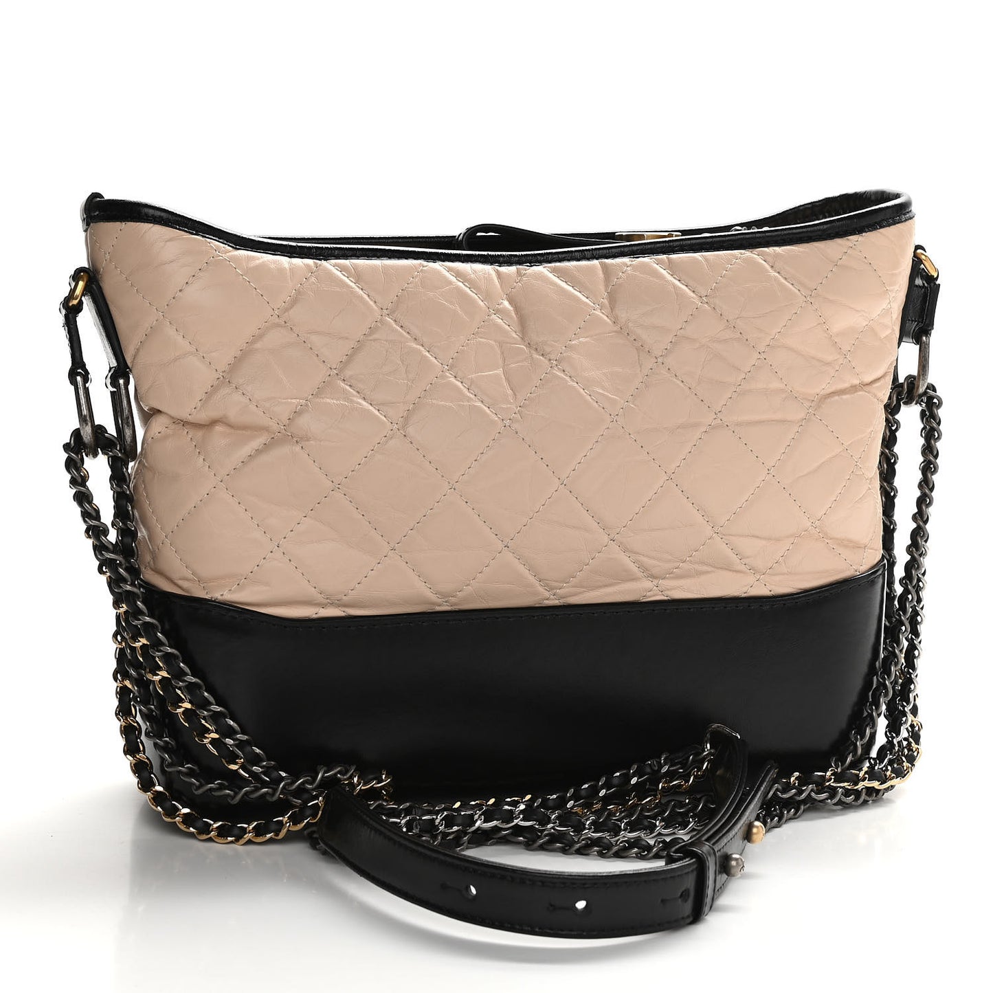 Aged Calfskin Quilted Medium Gabrielle Hobo Beige Black