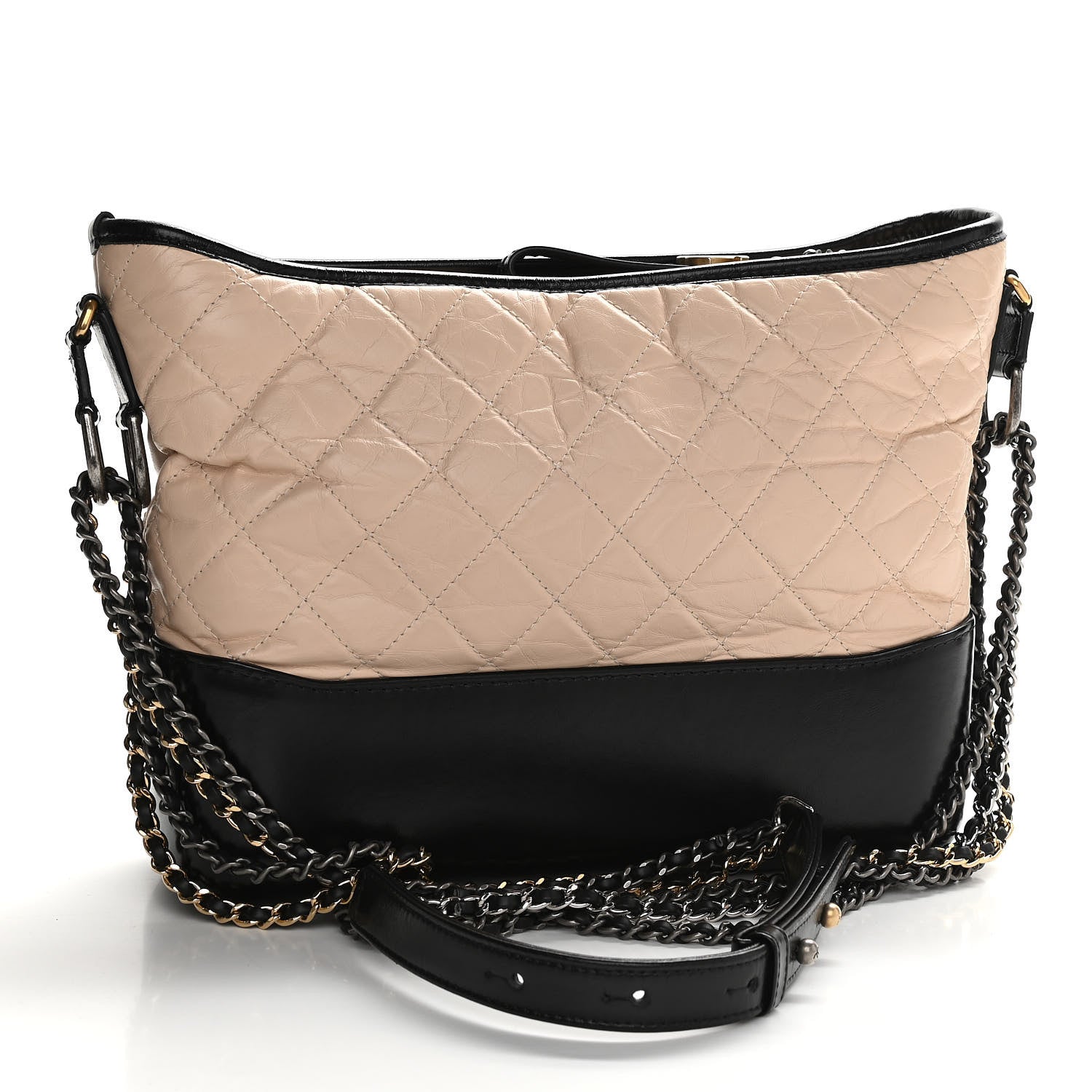 Chanel Aged Calfskin Quilted Medium Gabrielle Hobo Beige Black 3 of 11