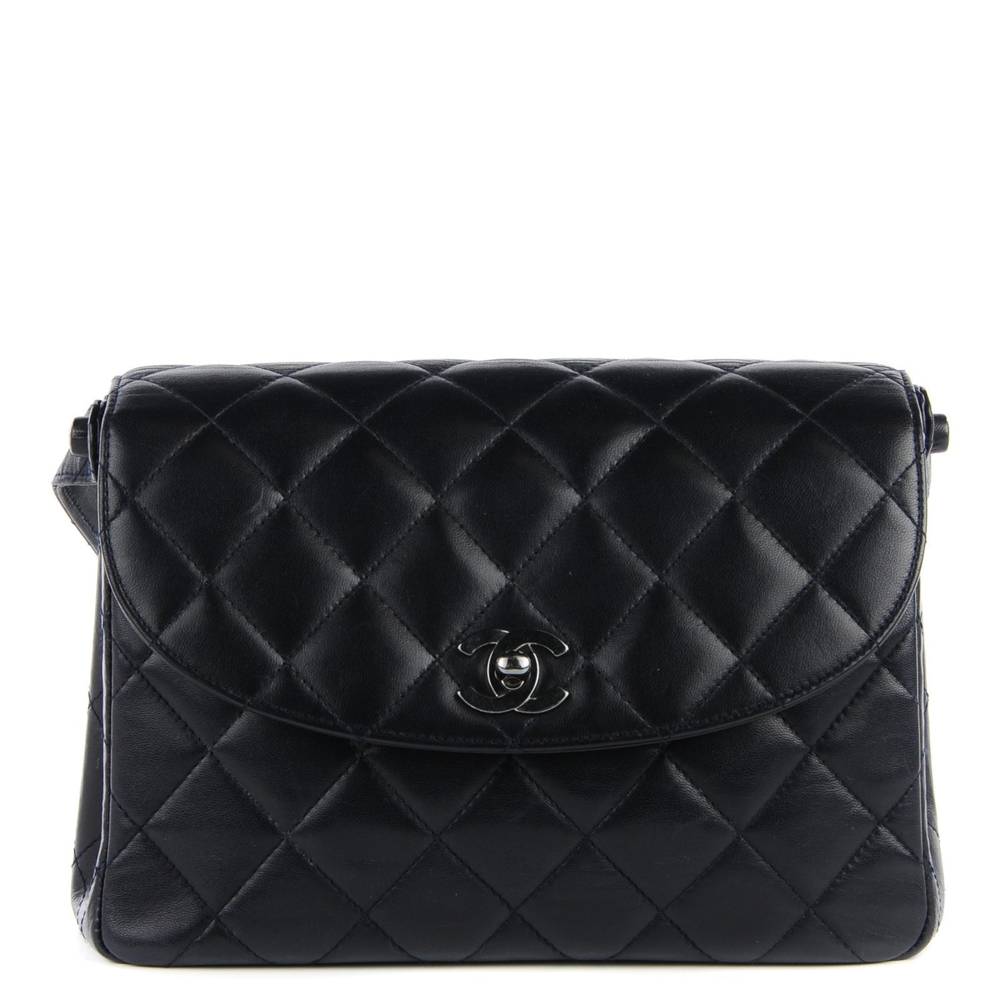 Lambskin Quilted Flap Shoulder Bag Black