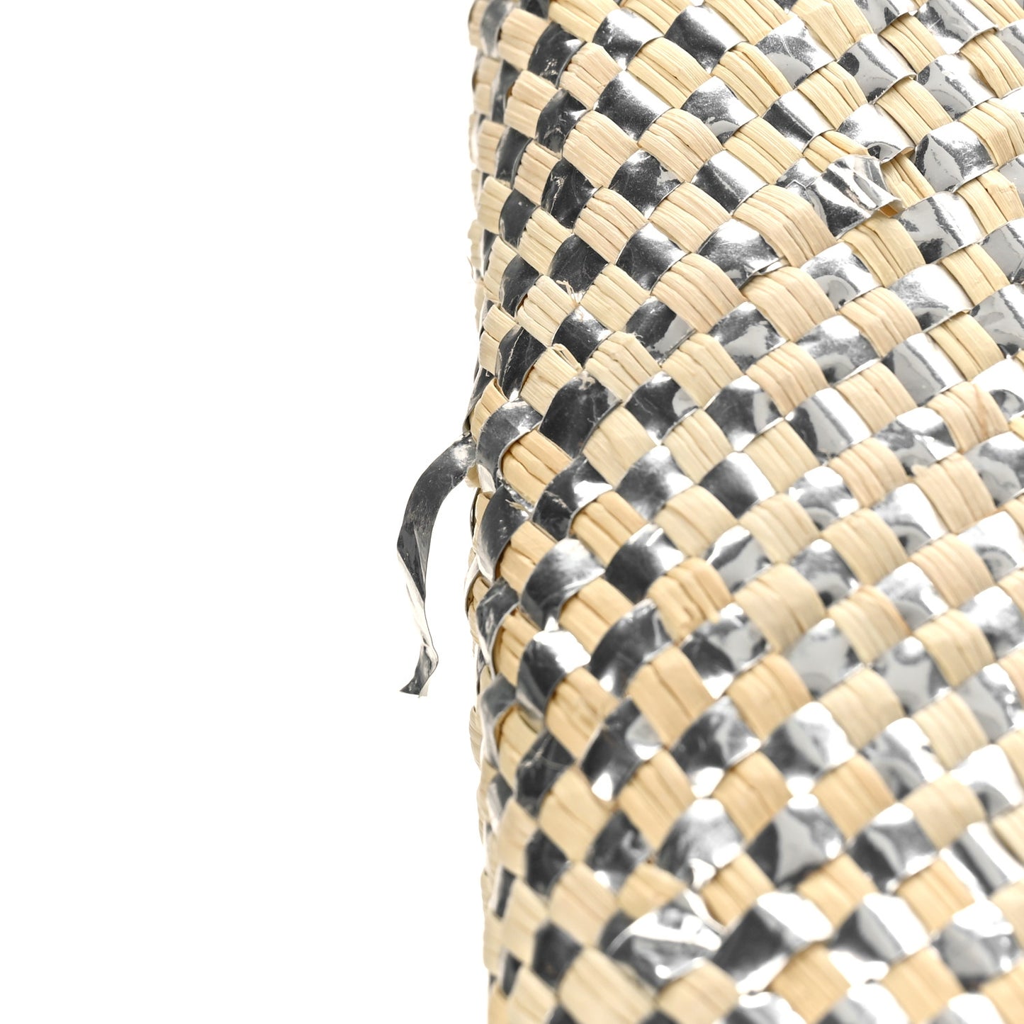 Calfskin Raffia Paulas Ibiza Sparkling Metallic Anagram Basket Tote Bag Natural Silver
