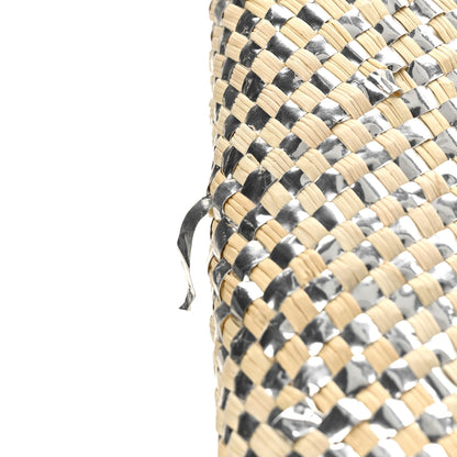 Loewe Calfskin Raffia Paulas Ibiza Sparkling Metallic Anagram Basket Tote Bag Natural Silver 10 of 10