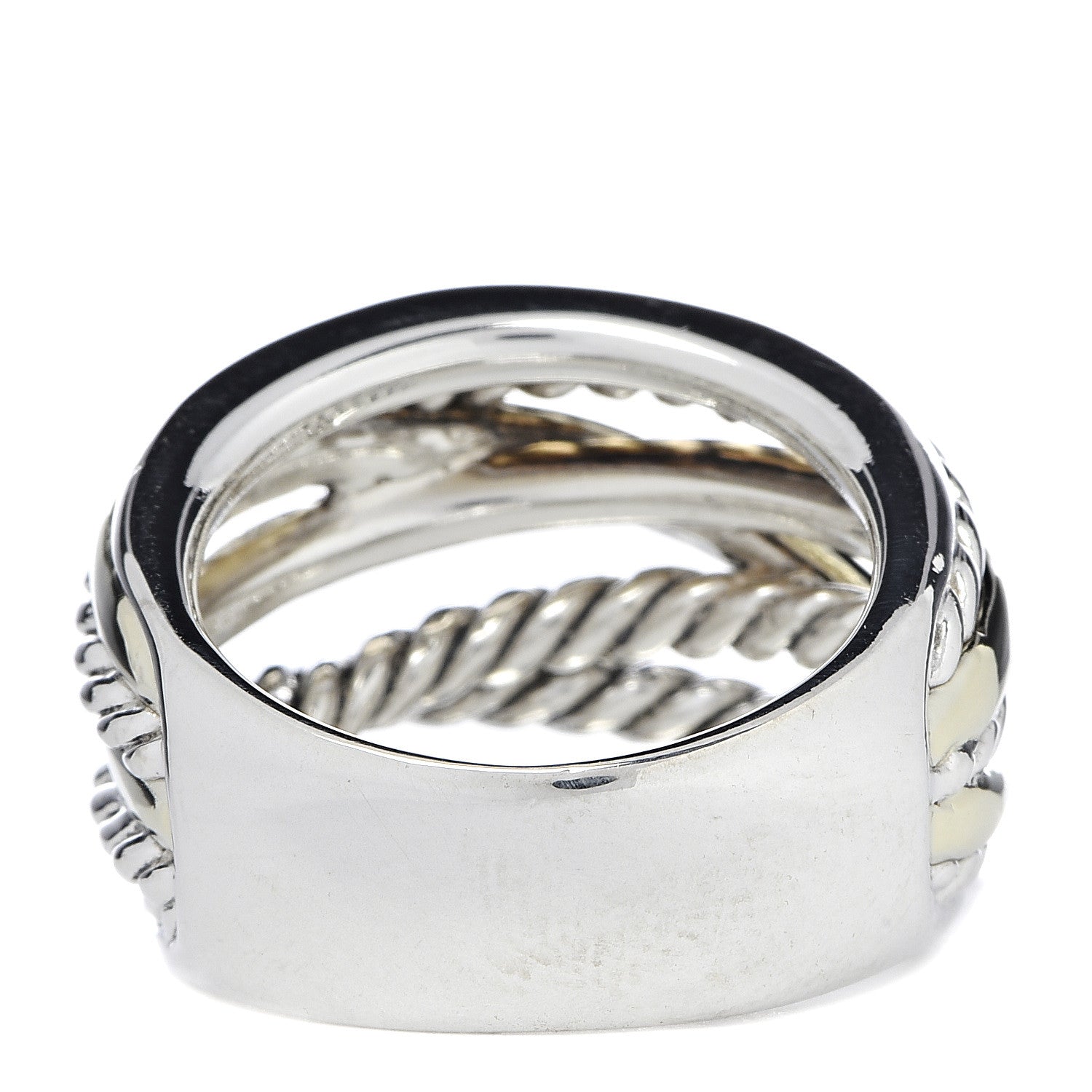David Yurman Sterling Silver 14K Yellow Gold Wide Crossover Ring 57 8 3 of 4