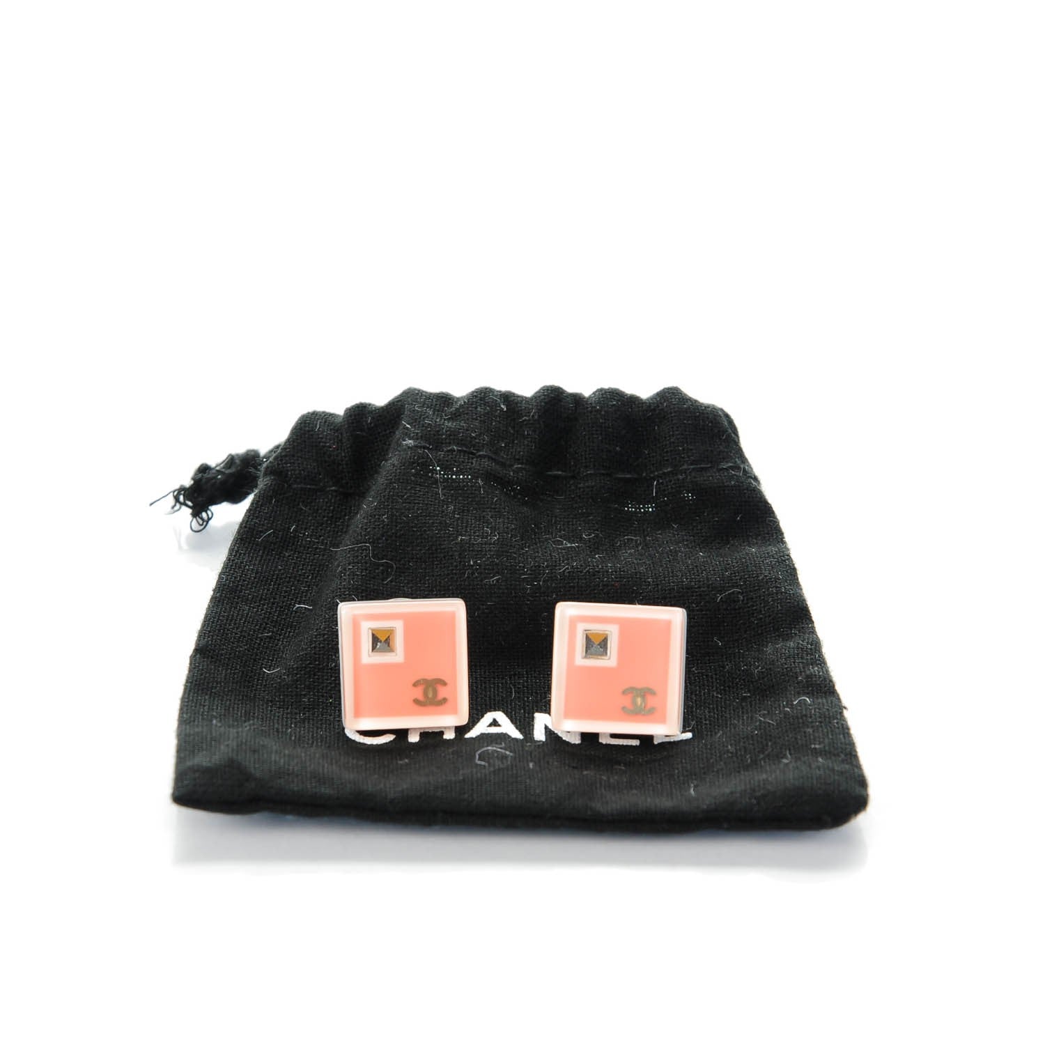 Chanel Resin Crystal Geometric Square CC Earrings Pink 6 of 6