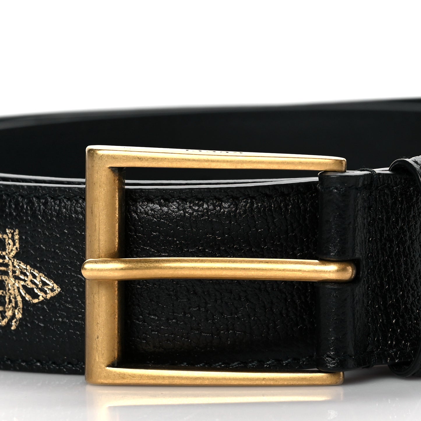 Textured Dollar Calfskin Bees And Stars Print Mens 35mm Belt 110 44 Black Gold