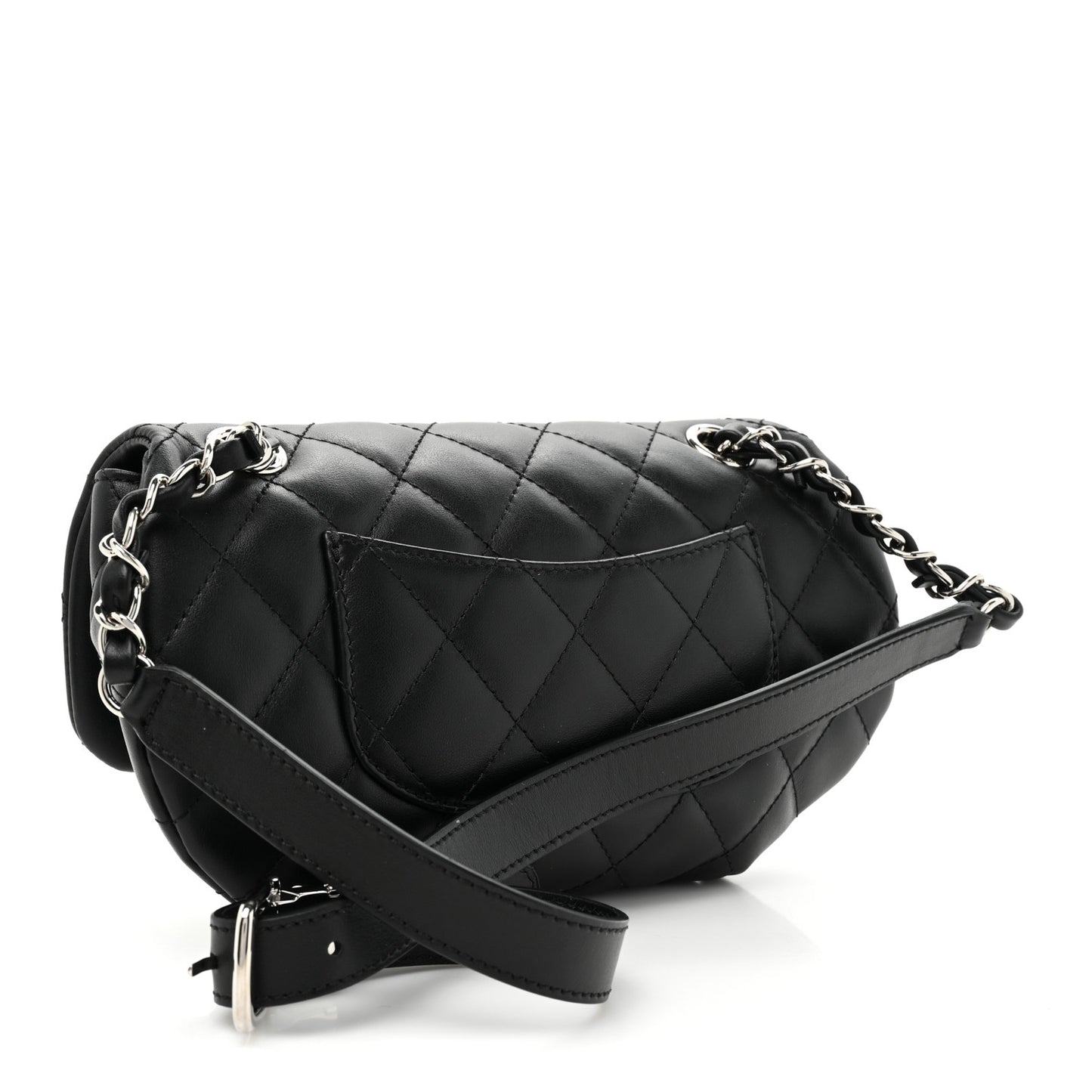 Calfskin Quilted CC Uniform Flap Belt Bag Black