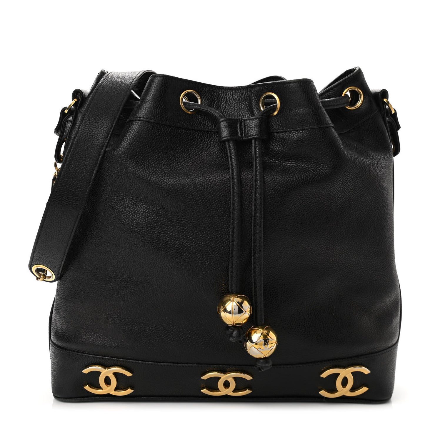 Caviar CC Drawstring Shoulder Bag Black