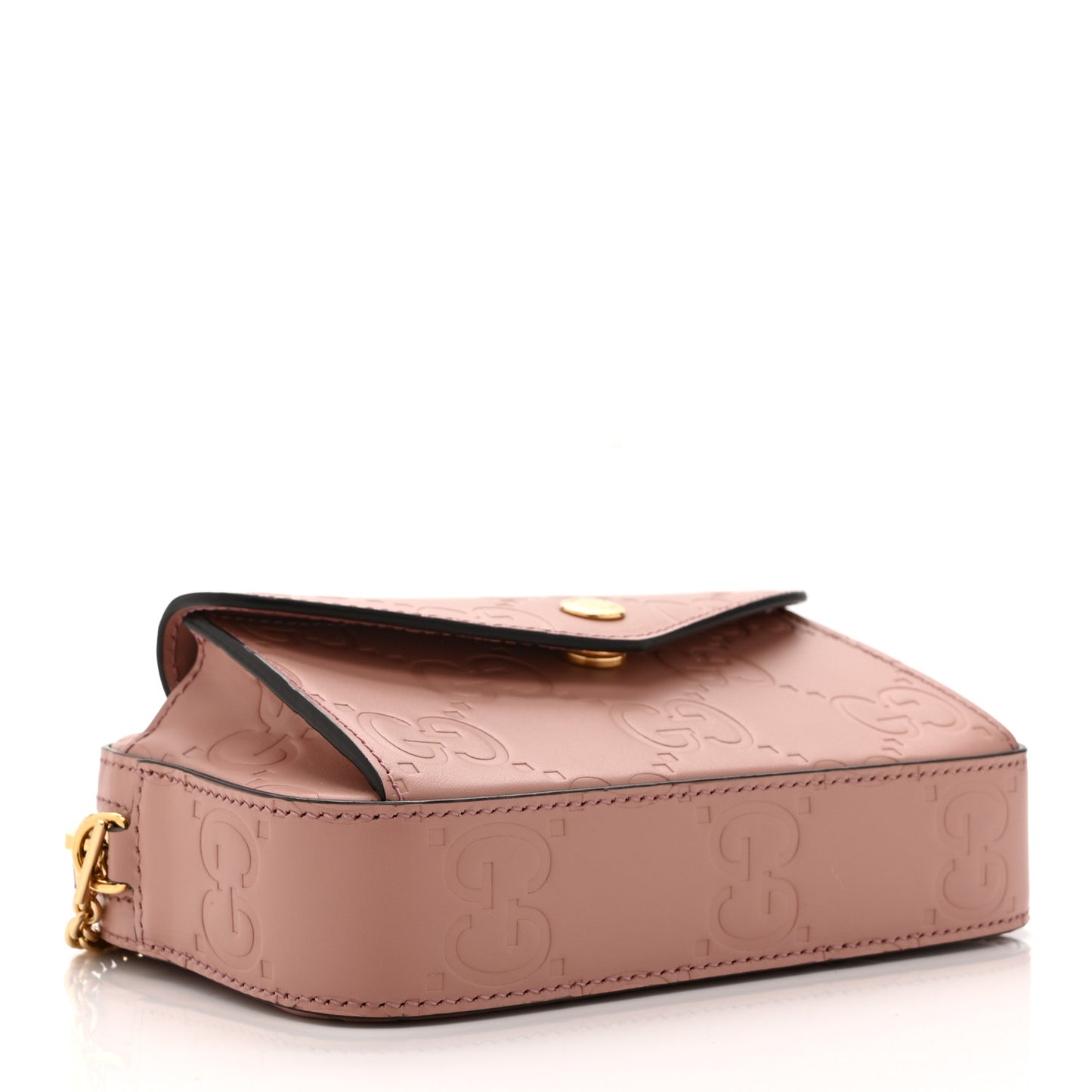 Calfskin GG Super Mini Debossed Chain Wallet Dust Carmine