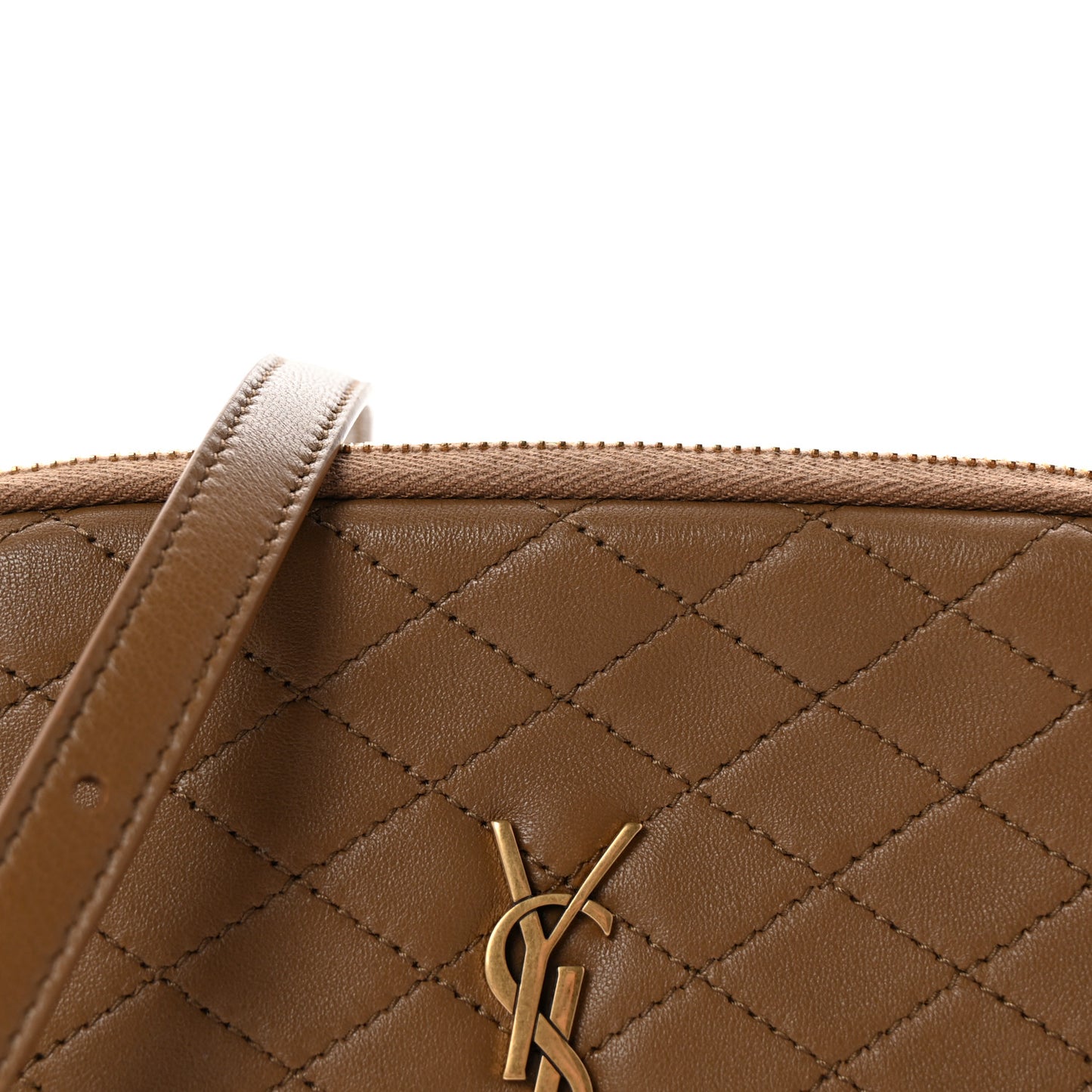 Lambskin Quilted Gaby Zipped Pouch Dark Cork