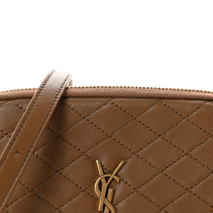 Saint Laurent Lambskin Quilted Gaby Zipped Pouch Dark Cork 6 of 9