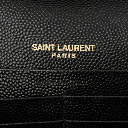 Saint Laurent Grain De Poudre Matelasse Chevron Monogram Chain Wallet Black 6 of 10