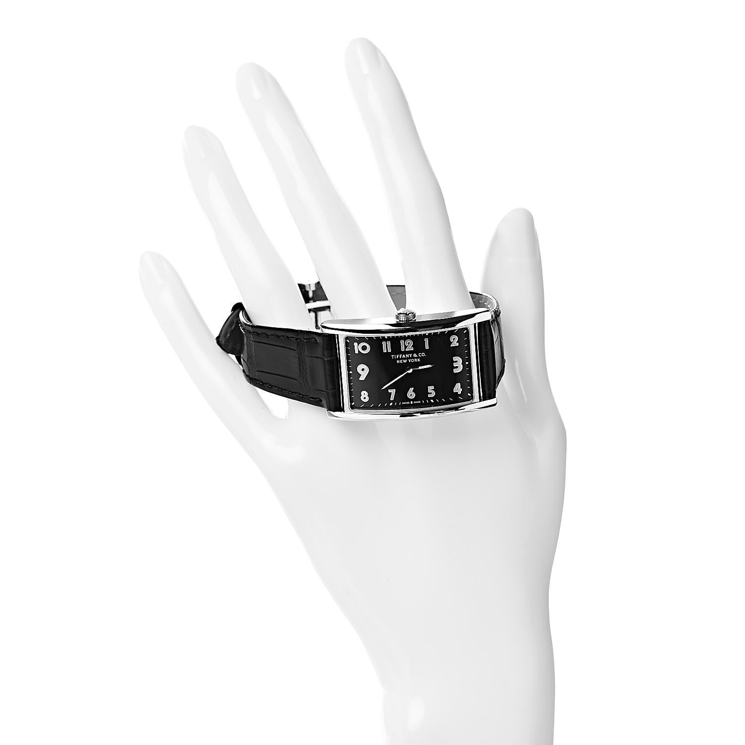Tiffany Stainless Steel Alligator 25mm East West Quartz Watch Black 2 of 10