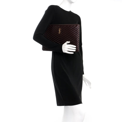 Saint Laurent Calfskin Matelasse Chevron Monogram Document Holder Amaranto 2 of 10