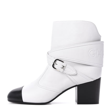 Chanel Lambskin Goatskin Cap Toe Boots 37 White Black 1 of 11