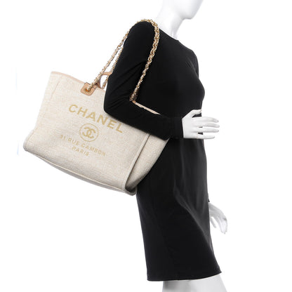 Chanel Canvas Large Deauville Tote Light Beige 3 of 8