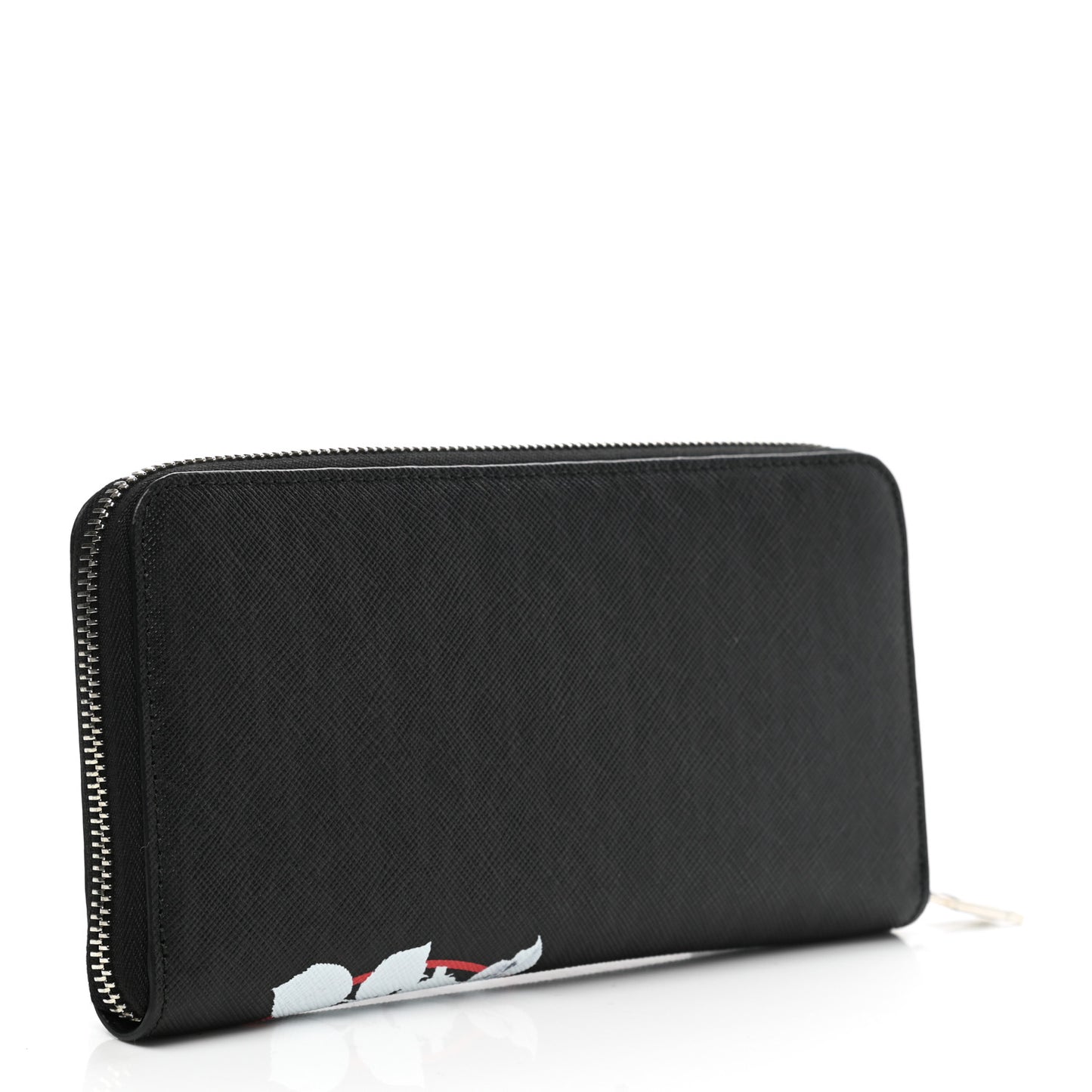 Grained Calfskin Rose Print Voyageur Zip Around Wallet Black Multicolor