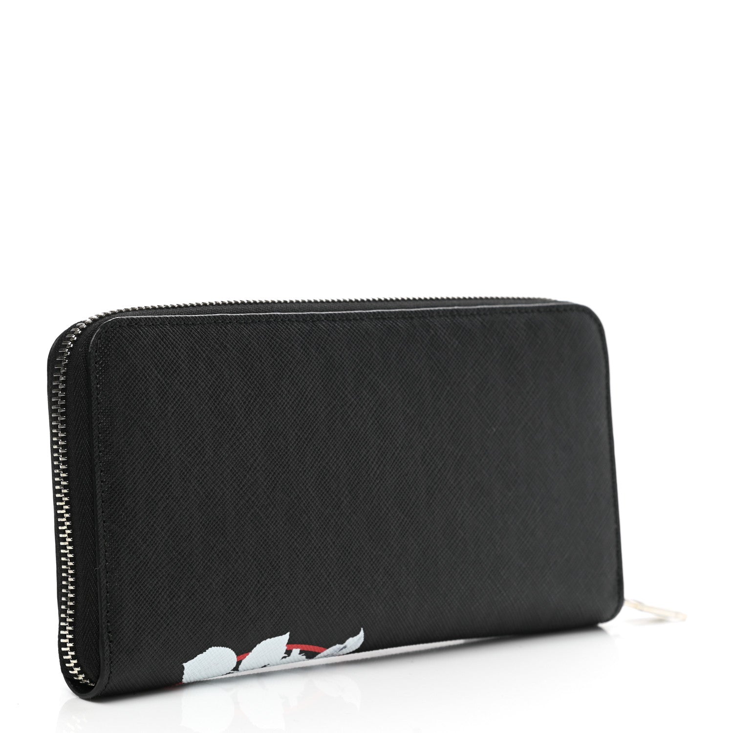 Christian Dior Grained Calfskin Rose Print Voyageur Zip Around Wallet Black Multicolor 3 of 8