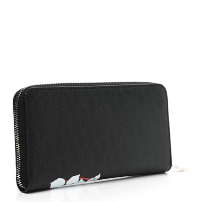 Christian Dior Grained Calfskin Rose Print Voyageur Zip Around Wallet Black Multicolor 3 of 8