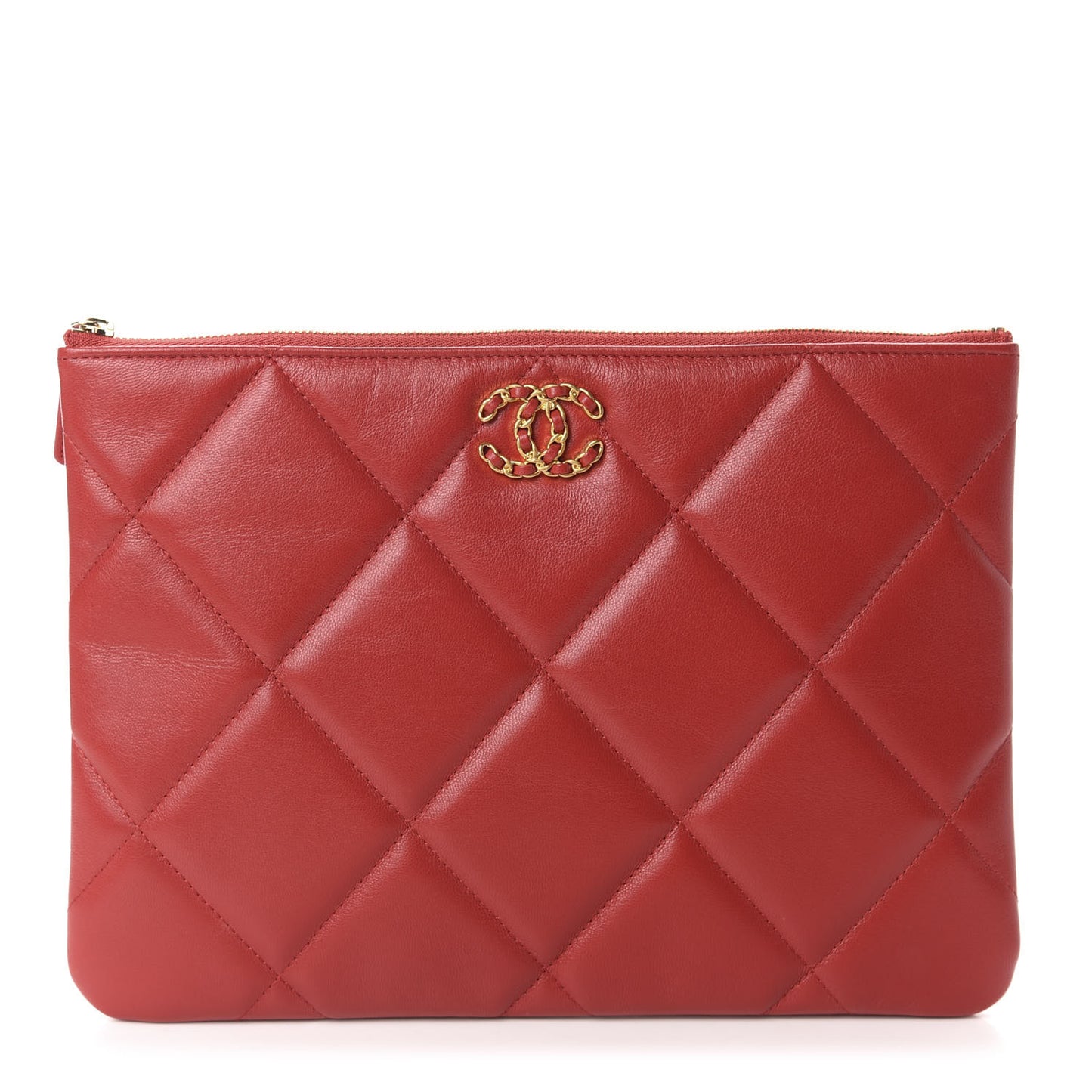 Goatskin Quilted Large 19 Cosmetic Case Red