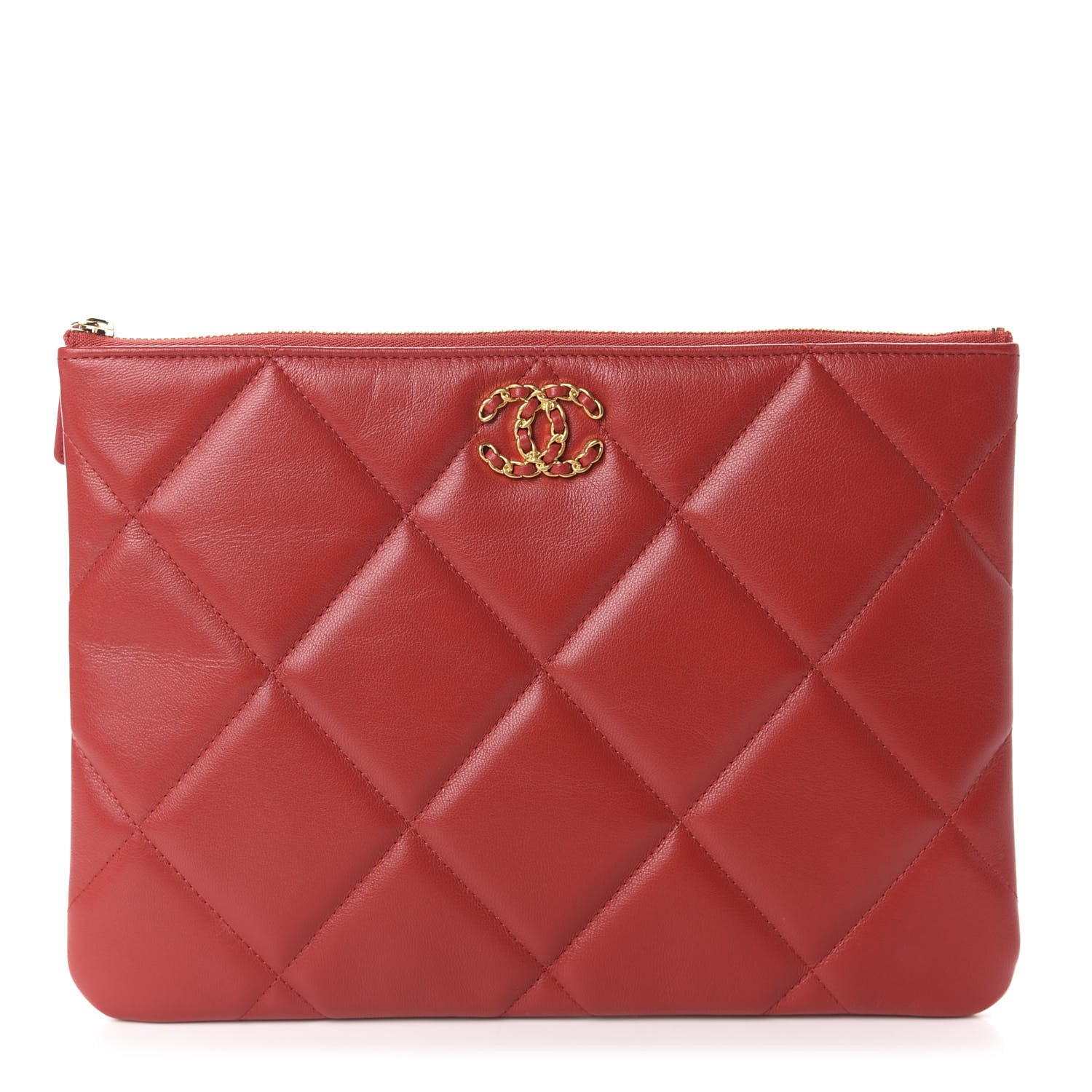 Chanel Goatskin Quilted Large 19 Cosmetic Case Red 1 of 8