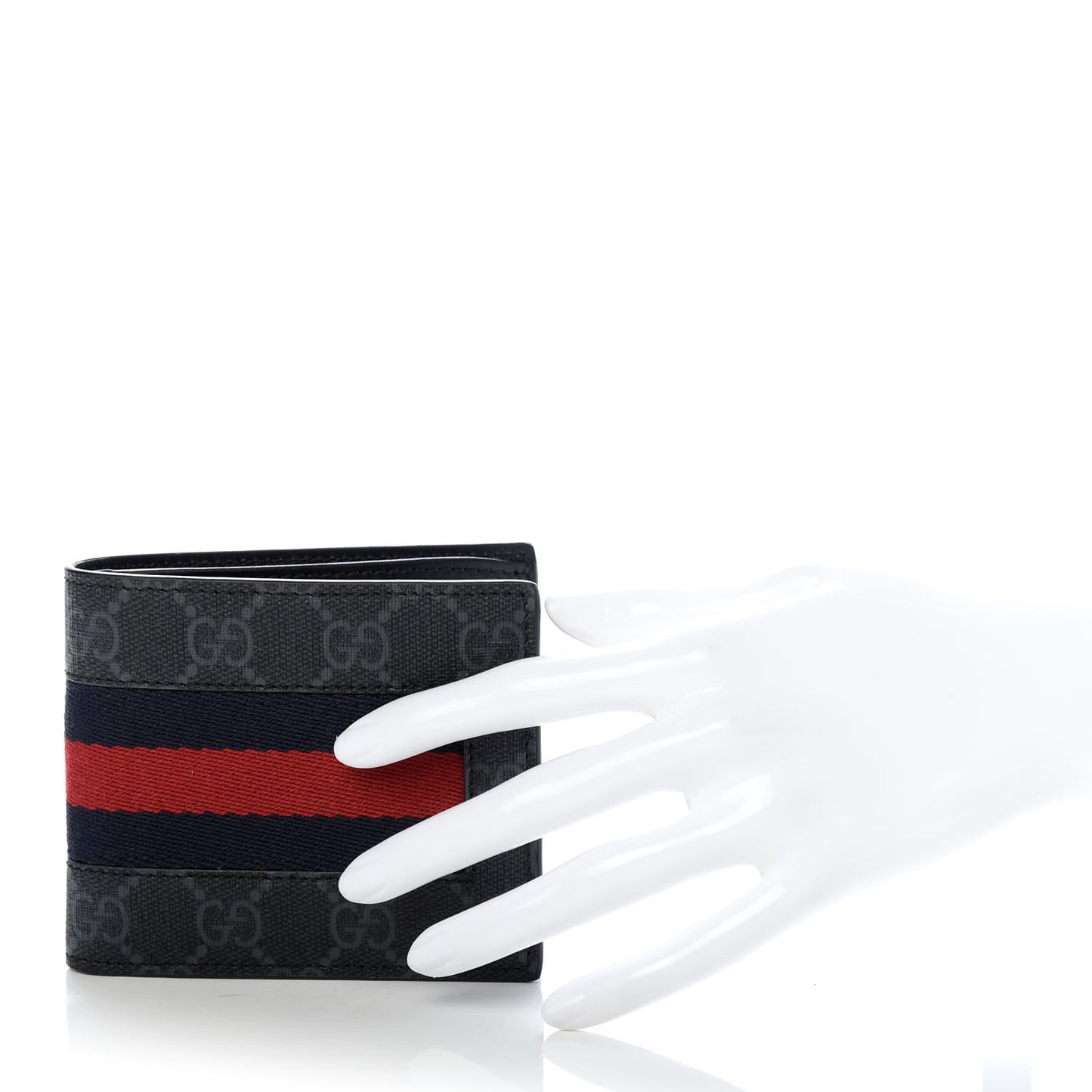 GG Supreme Monogram Selleria Calfskin Web New Web Bi-Fold Wallet Black