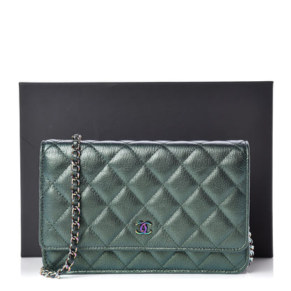 Chanel Iridescent Goatskin Quilted Wallet On Chain WOC Green 13 of 13