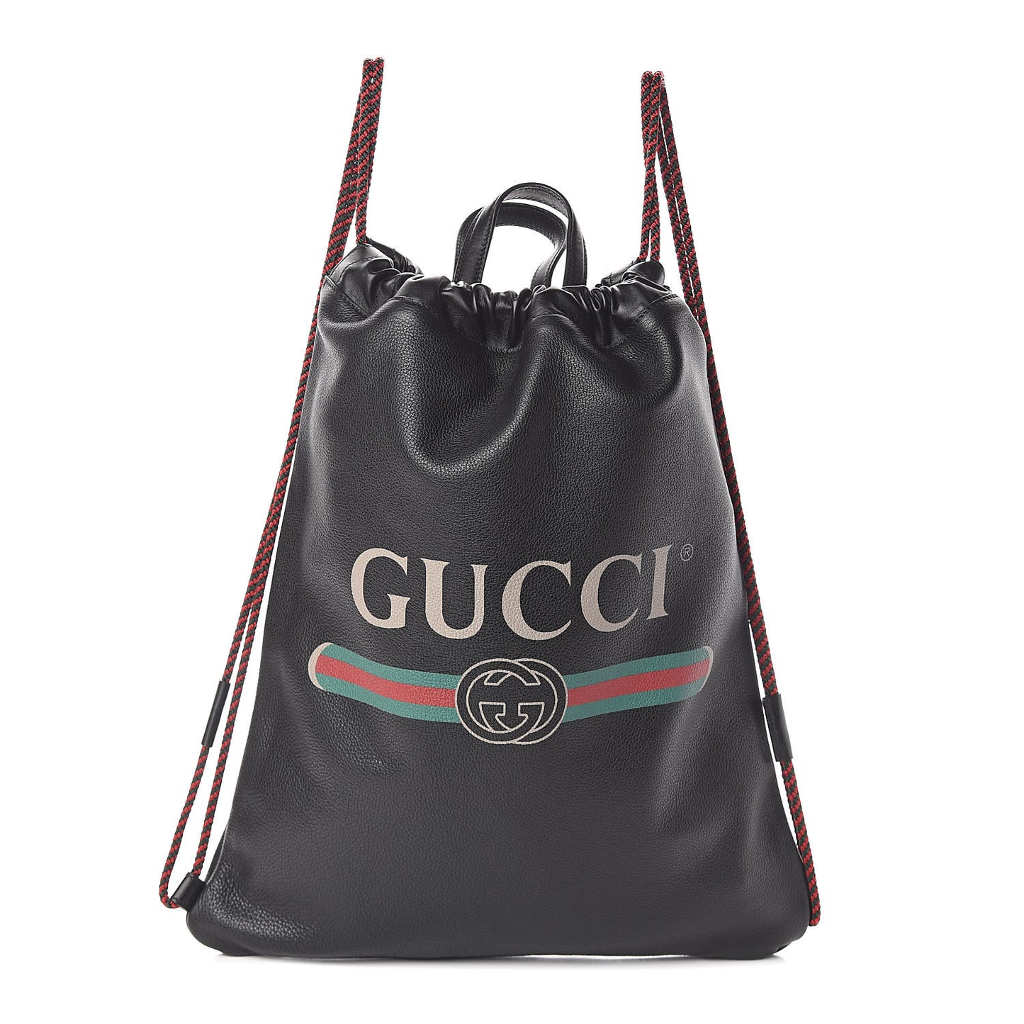 Calfskin Logo Drawstring Backpack Black