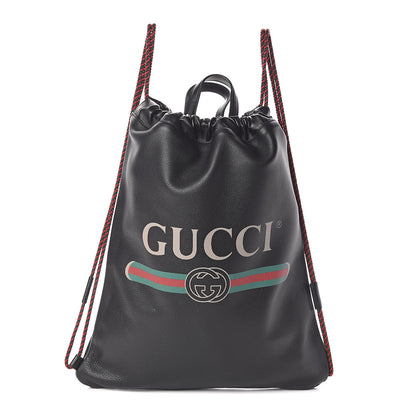 Gucci Calfskin Logo Drawstring Backpack Black 3 of 11