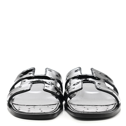 Hermes Ostrich Oran Sandals 38.5 Black 2 of 10