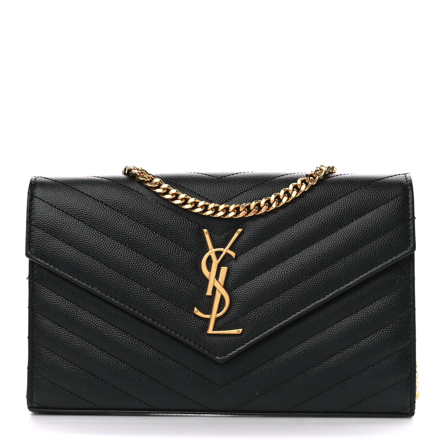 Grain De Poudre Matelasse Chevron Monogram Chain Wallet Black