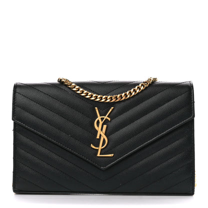Saint Laurent Grain De Poudre Matelasse Chevron Monogram Chain Wallet Black 1 of 11