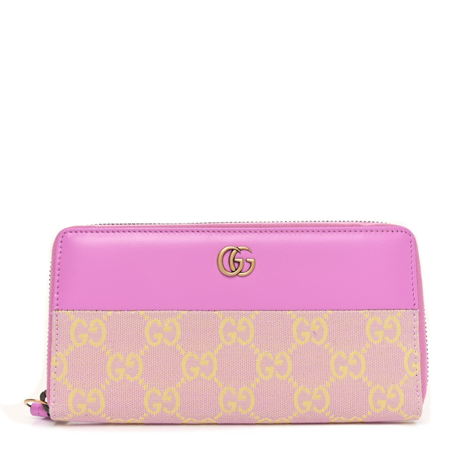Gucci Calfskin GG Monogram GG Marmont Zip Around Wallet Lilac Yellow 1 of 10