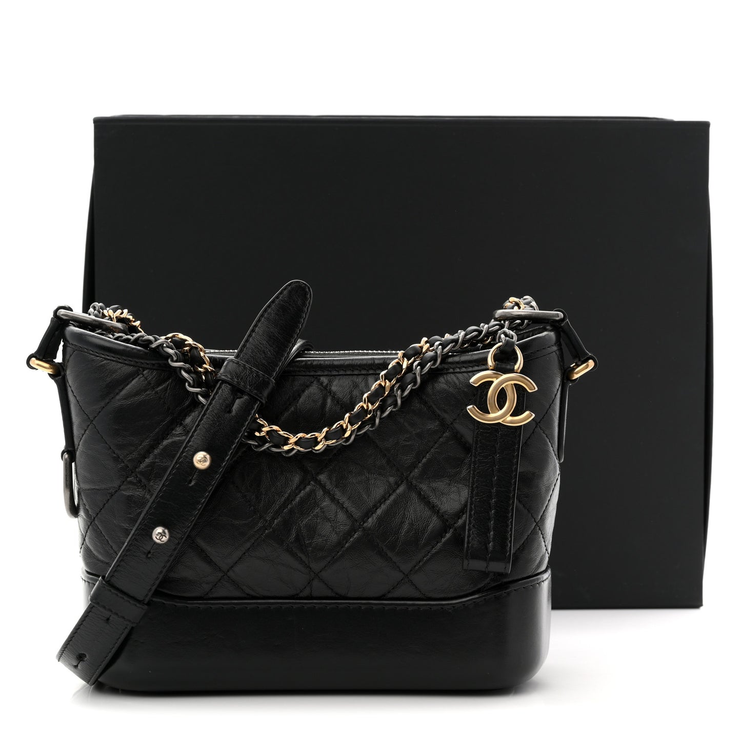 Aged Calfskin Quilted Small Gabrielle Hobo Black