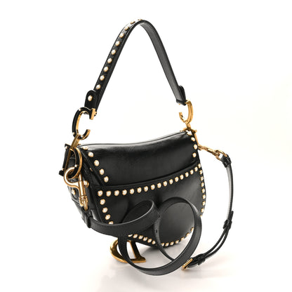Christian Dior Crinkled Patent Lambskin Studded Saddle Bag With Strap Black 3 of 10