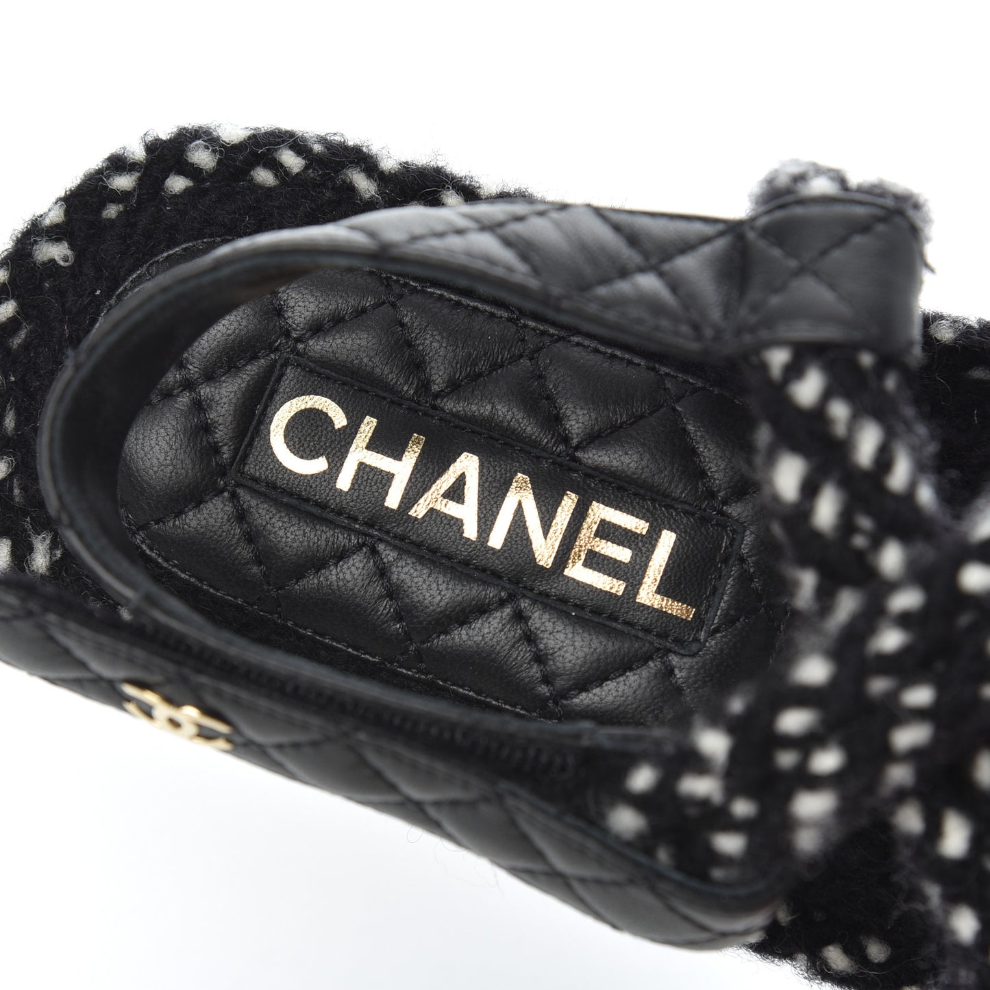 Cord Lambskin Quilted Logo Sandals 39 Black White