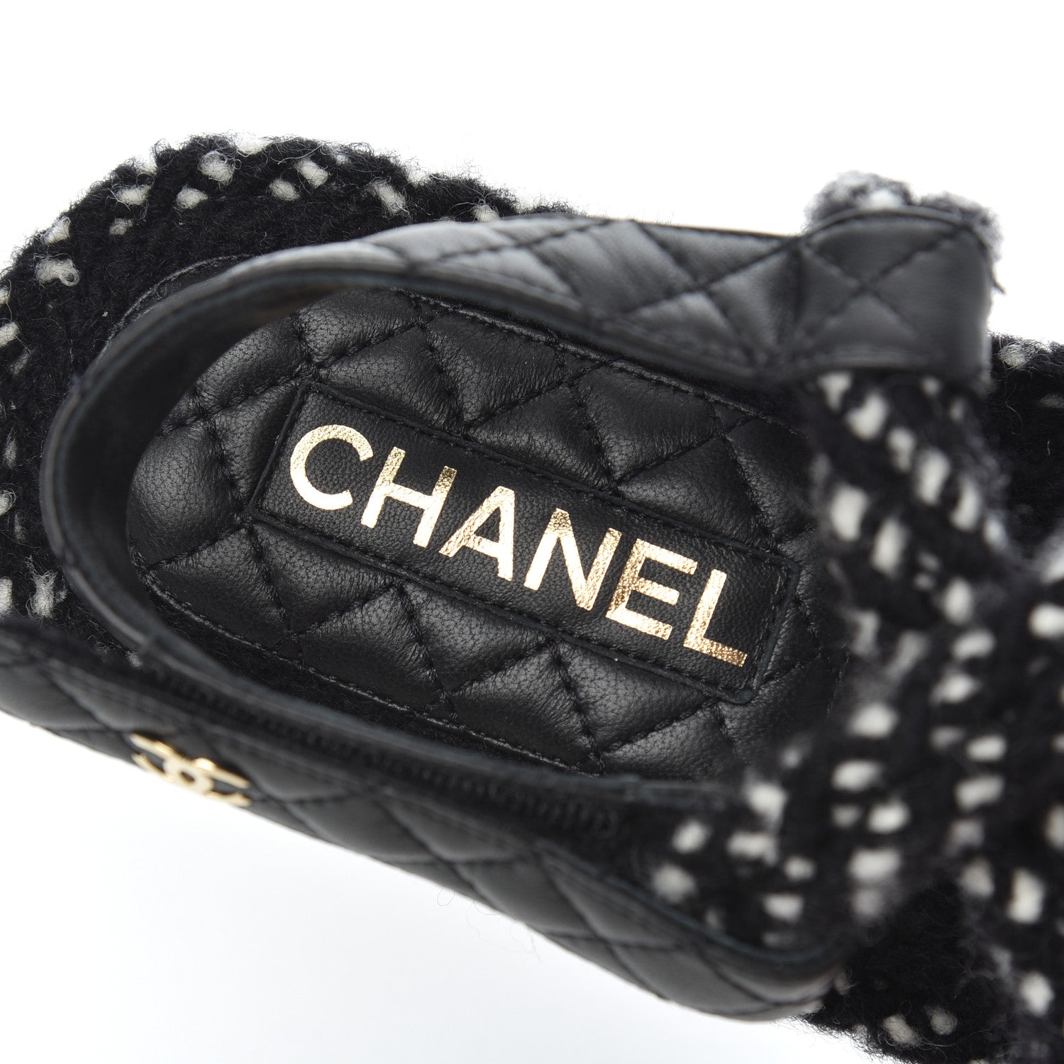 Chanel Cord Lambskin Quilted Logo Sandals 39 Black White 6 of 9