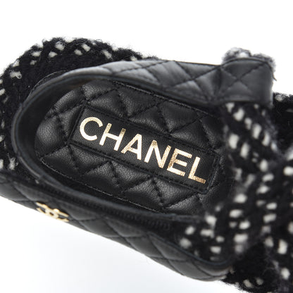 Chanel Cord Lambskin Quilted Logo Sandals 39 Black White 6 of 9