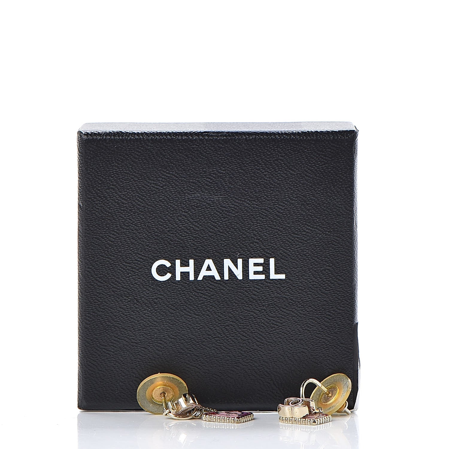 Chanel Enamel Valentine CC Heart Drop Earrings Pink Gold 5 of 5